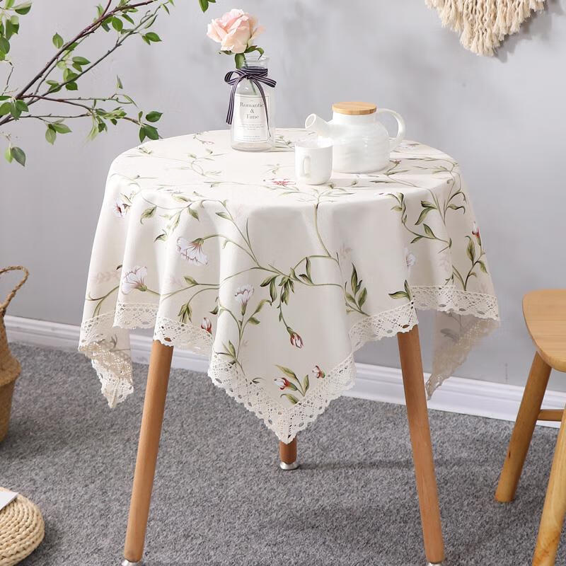 巧林兒圓桌布家用美式風(fēng)小清新ins碎花餐桌臺(tái)布防水茶幾桌布正方形桌布 春意悠然米色（防水防油布） 150*150cm（適用于110cm左右用）