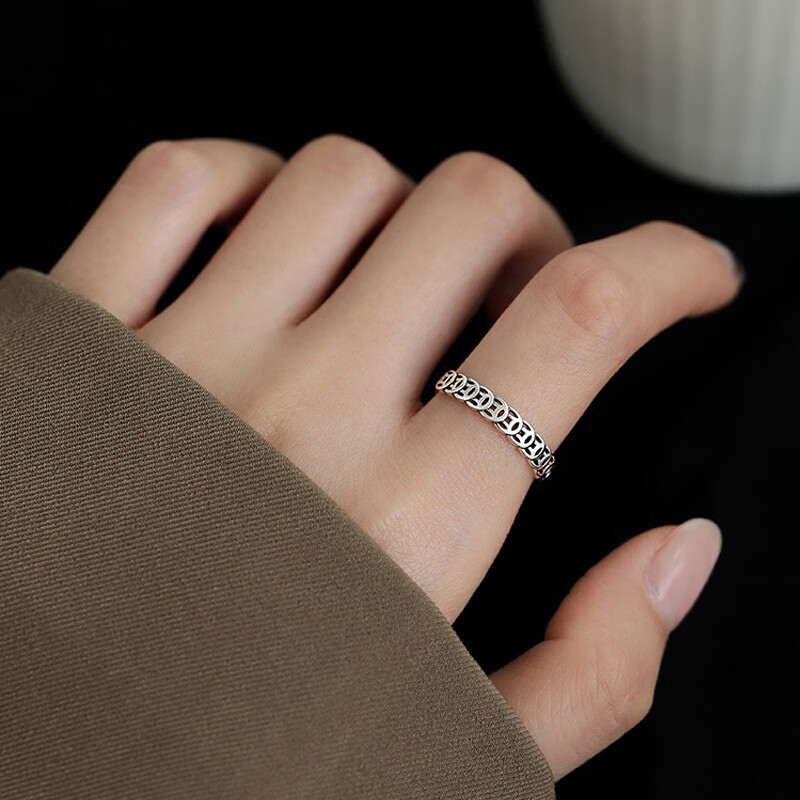 苏十六925银复古铜钱戒指女小众食指戒转运招财指环生日礼物送女友闺蜜 铜钱戒指【活口可调节】