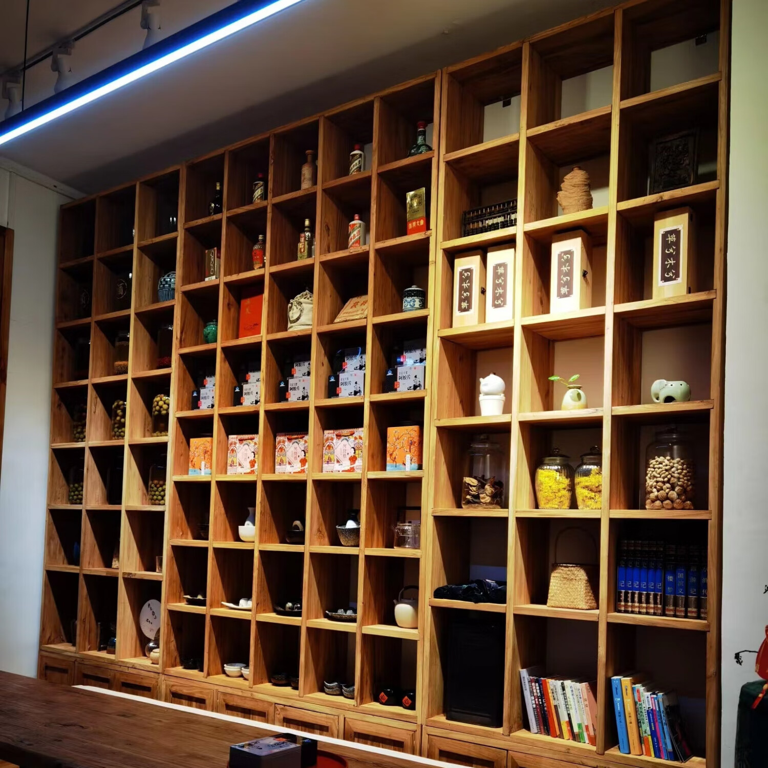 定制老榆木书架满墙大书架定做实木书柜格子架整墙落地多层置物架 3cm厚老榆木板每平定制