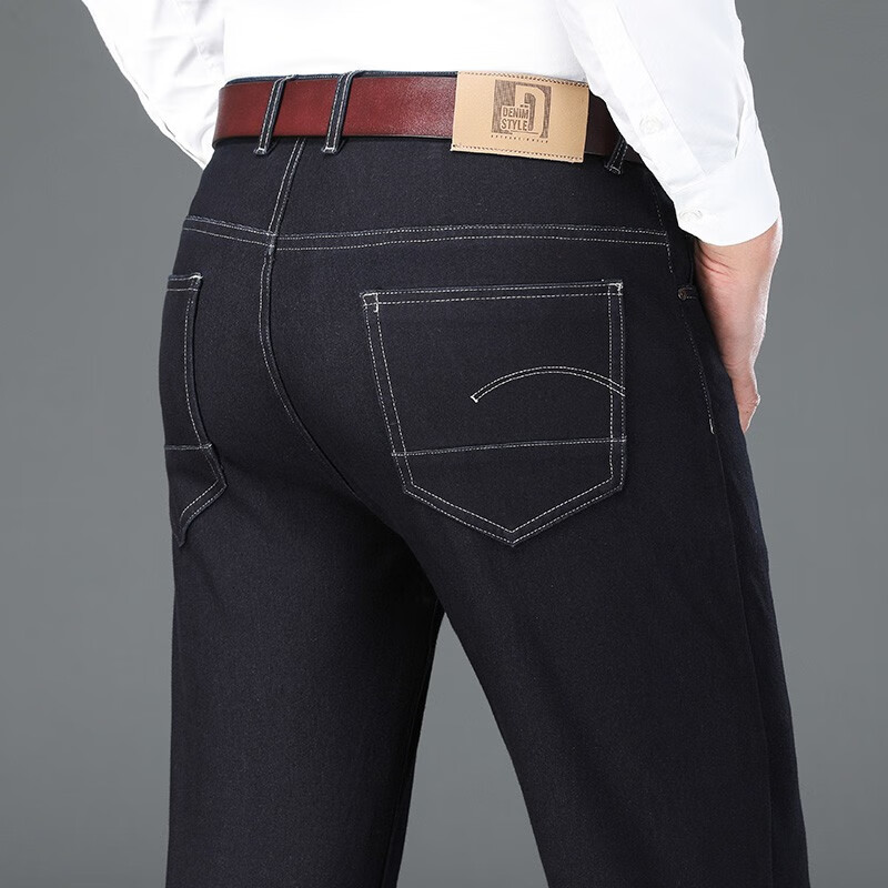 新款针织牛仔高腰小直筒牛仔裤男大码深档加厚款长裤子 雾藏黑色 28码