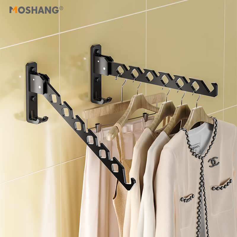 hang)晾衣架壁挂180°三档折叠墙上卫生间免打孔伸缩晾衣杆阳台隐形