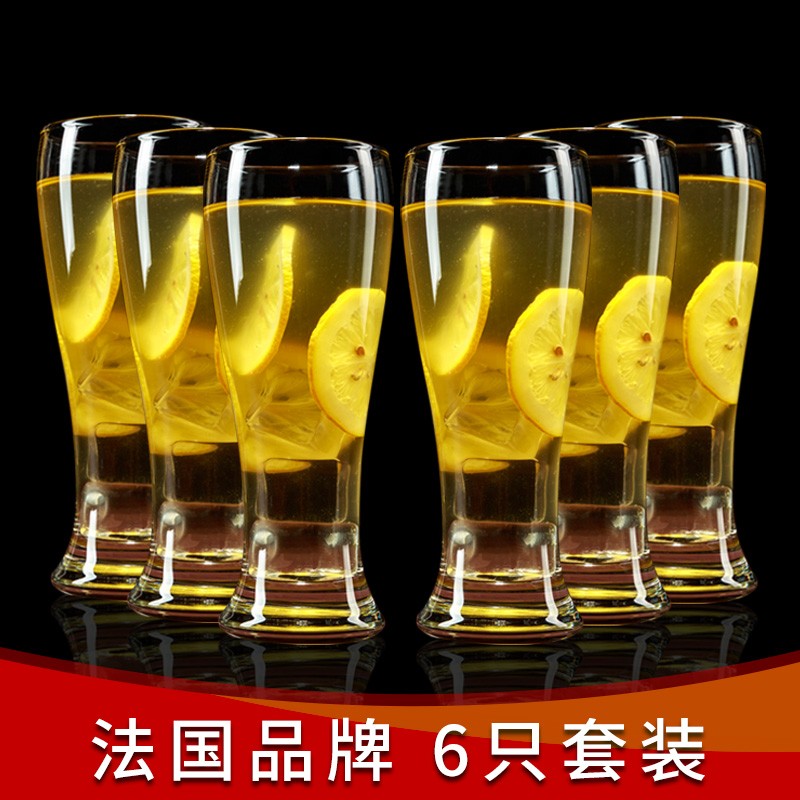 乐美雅家用大号玻璃啤酒杯果汁水杯酒吧创意收腰啤酒杯子套装 6只装