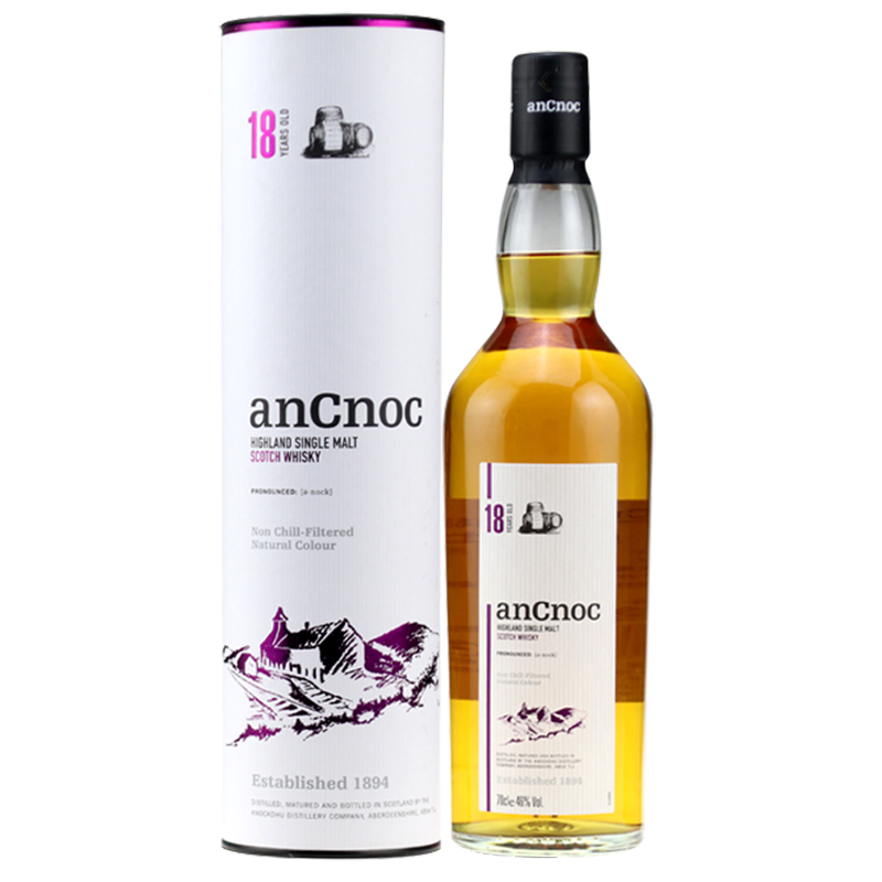 洋酒 AnCnoc 安努克高地单一麦芽苏格兰威士忌 纯麦烈酒洋酒 700ml 18年
