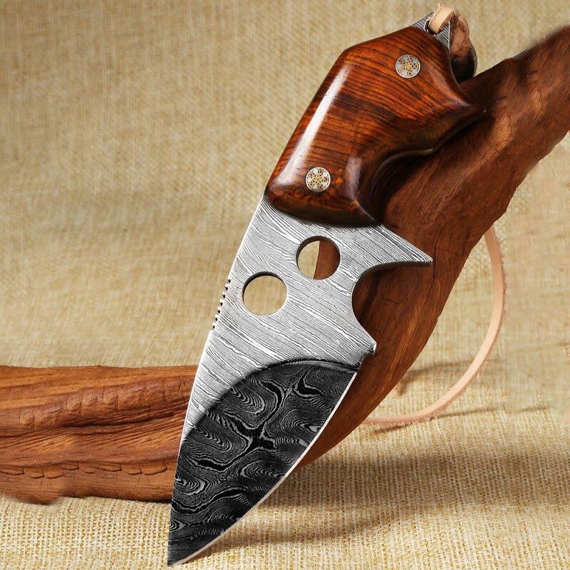 雨轩户外大马士革钢刀户外小刀高硬度直刀野外生存刀送礼收藏把玩刀具