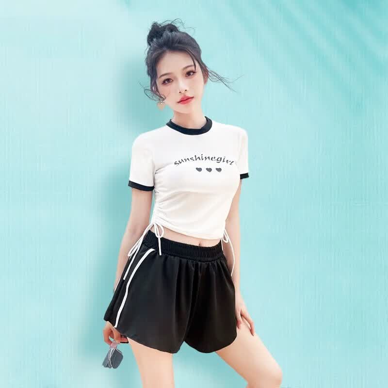 铂呐苓泳衣女 分体保守学生短袖裙式遮肚显瘦小仙女两件套泳装 黑白运动分体泳衣【均码】高性价比高么？