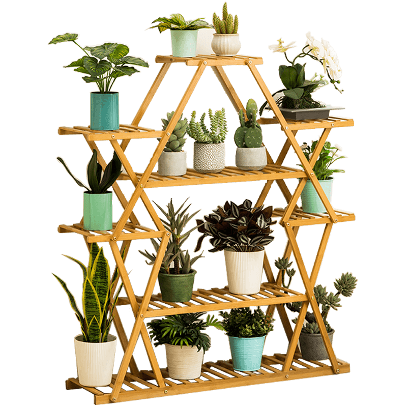 木马人落地多层阳台花架客厅实木挂式绿萝花架子置地欧式多肉花盆架现代简约室内中式鱼缸架盆景架 【健康纯竹】中号款