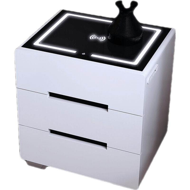 韵承 现代简约智能床头柜实木轻奢无线充电床边柜指纹解锁蓝牙音箱小柜 三抽黑50灯+无线充+插排+音箱 整装