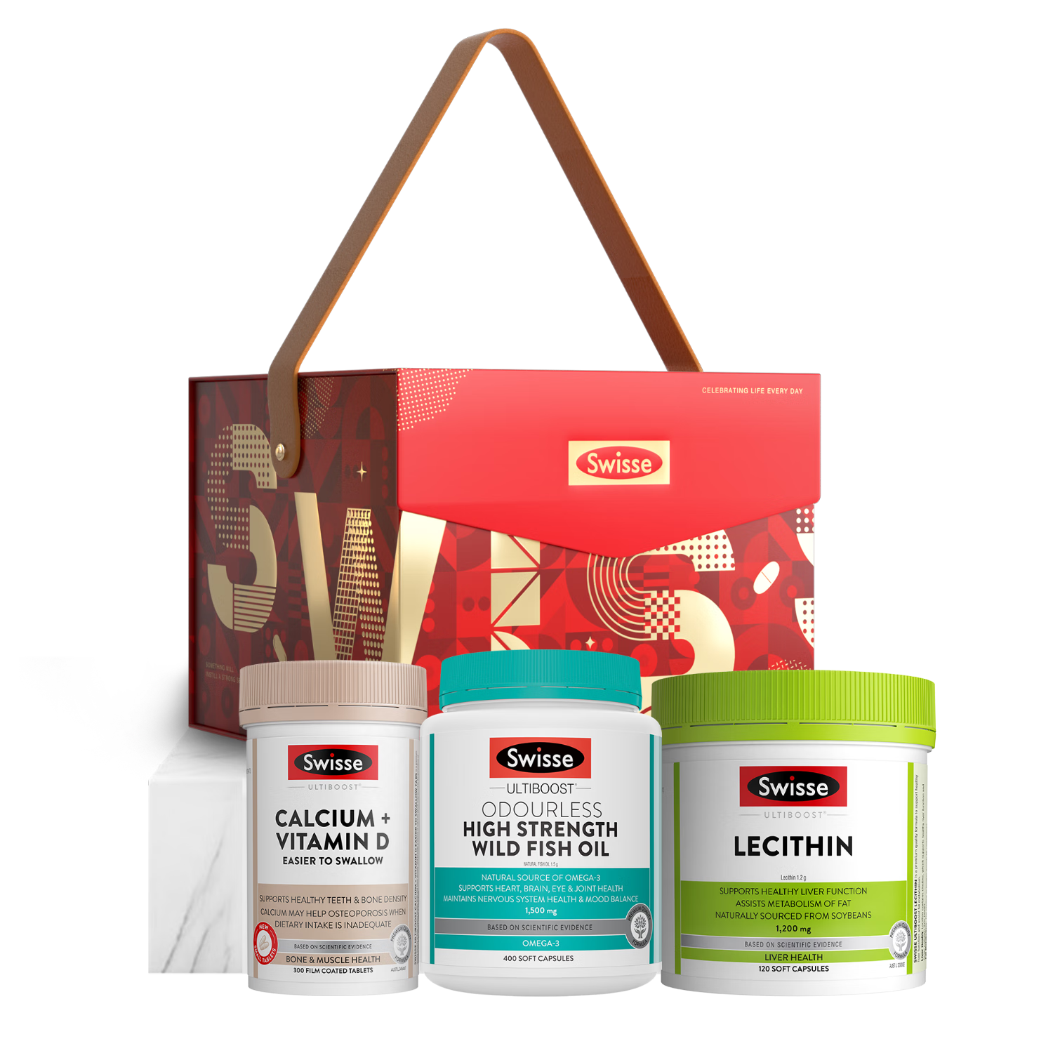 Swisse斯維詩(shī) 關(guān)愛(ài)長(cháng)輩禮盒(迷你鈣+魚(yú)油1500mg+卵磷脂) 補鈣呵護心眼腦