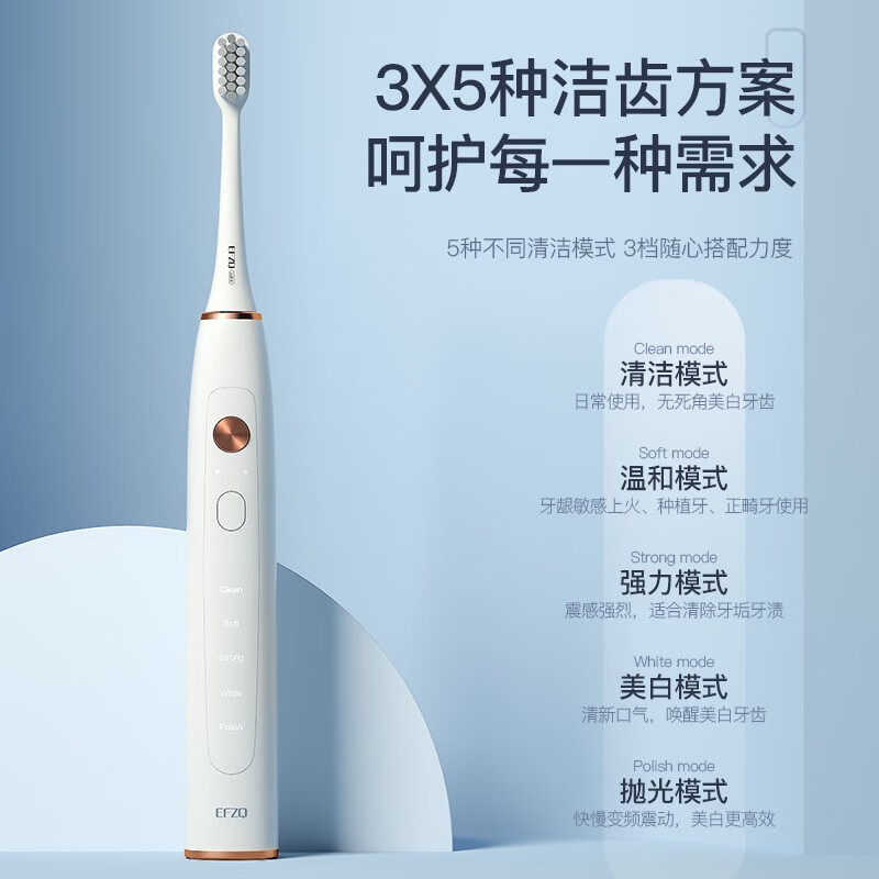 EFZQ声波扫振电动牙刷 成人男女士情侣款 软毛刷头 长续航充电式可防水E10 生日礼物 送男生女生礼物 星空蓝【配4刷头】