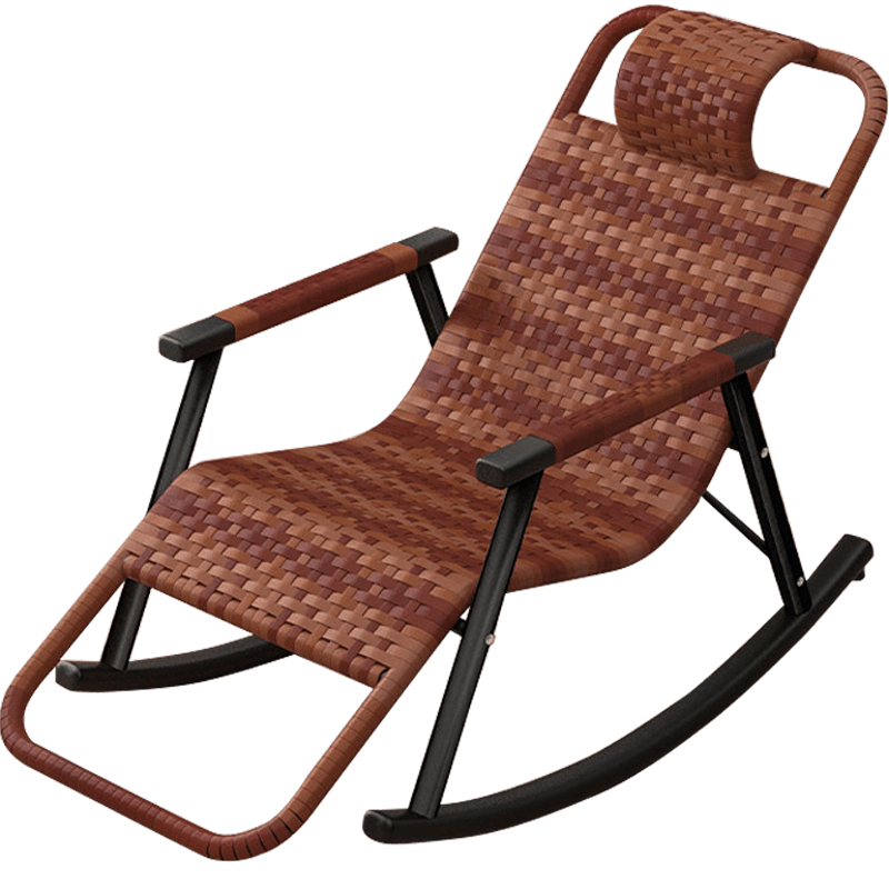 舒客艺家 摇椅藤椅午睡躺椅客厅阳台懒人椅逍遥椅子户外凳子老人休闲摇摇椅 HT黑架藤椅-浅棕色