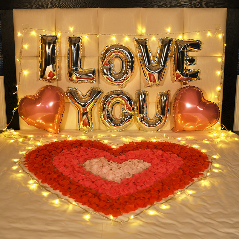 节浪漫玫瑰花瓣气球套餐求爱生日告白房间惊喜周年纪念心形爱心布置 i