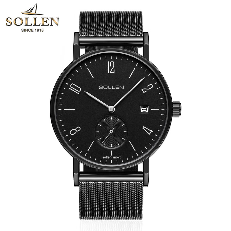 梭伦(sollen)手表 男士手表商务休闲简约时尚大表盘手表男日历超薄