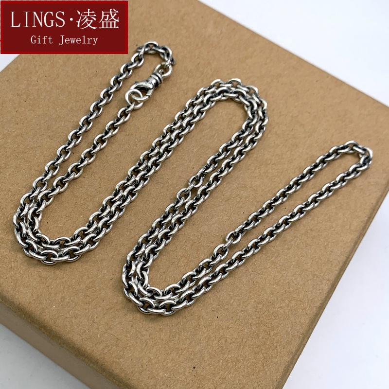 凌盛 925银ch朋克o型龙虾扣项链男女潮个性复古泰银十字架项链 长度45