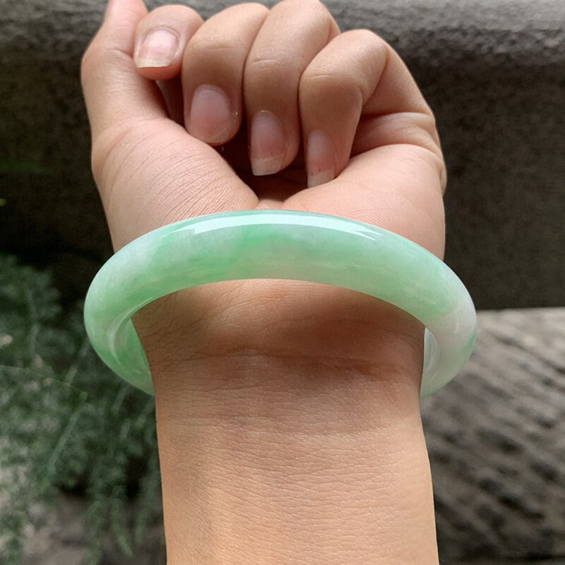 厚山天然缅甸老坑a货翡翠冰种果阳绿正圈平安镯翡翠手镯59圈口 59号