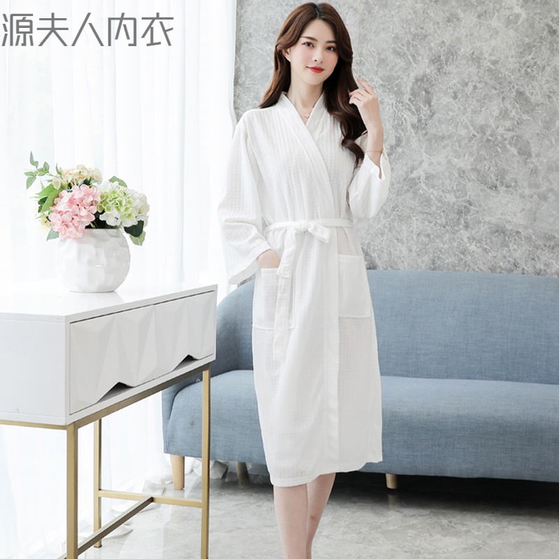 冬季睡袍男春夏浴袍男薄款加肥加大仿棉质吸水速干 1601女 -  皎月白