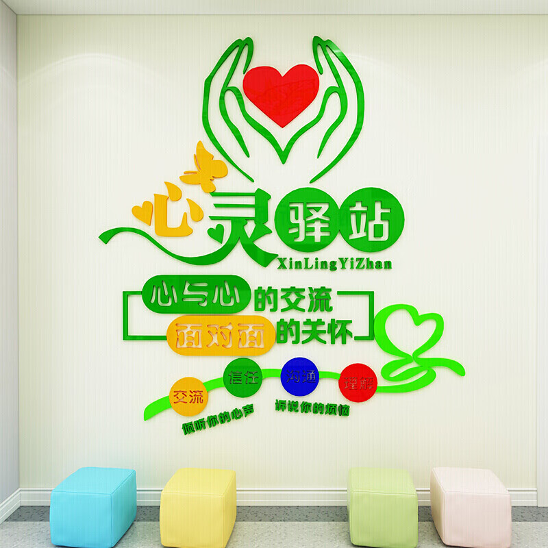 鑫鑫牛中小学心理健康咨询室装饰3d立体亚克力墙贴心理辅导室墙面布置