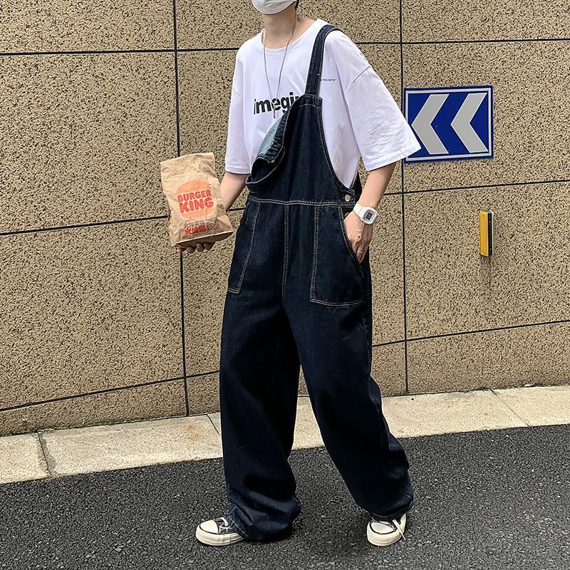 刚拓者(gangtuozhe)很酷的牛仔背带裤阔腿裤男生吊带裤日系复古连体
