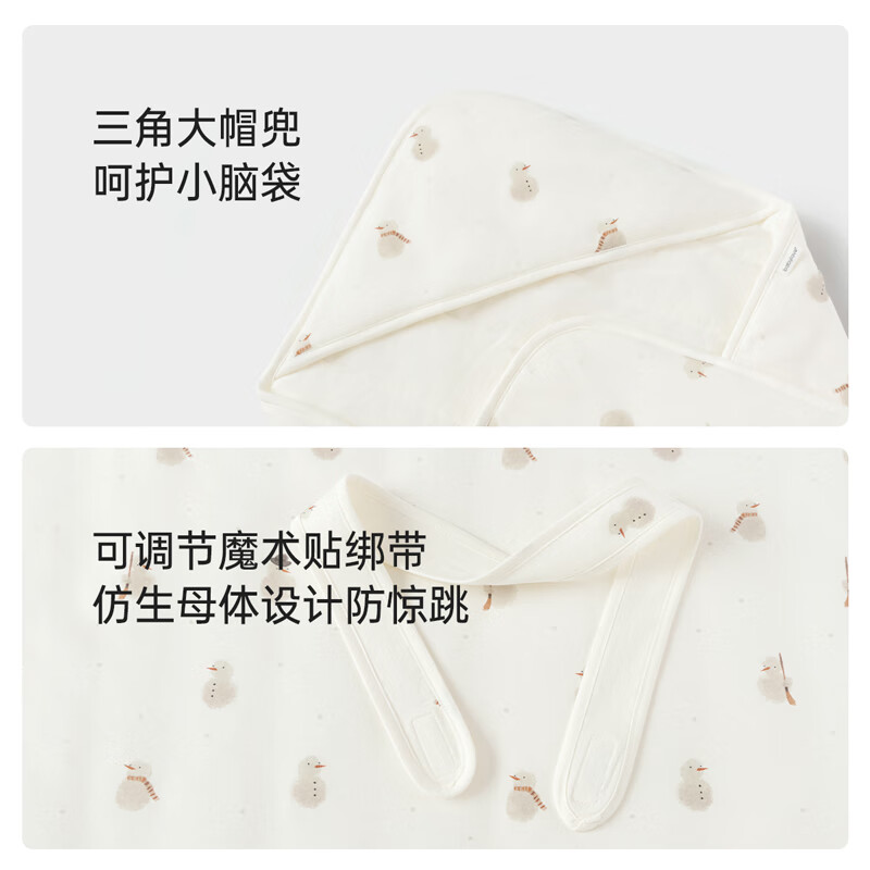 babylove【清仓】新生儿抱被秋冬夹棉宝宝抱毯防惊跳初生婴儿包被冬日印记 冬日印记 90x90cm