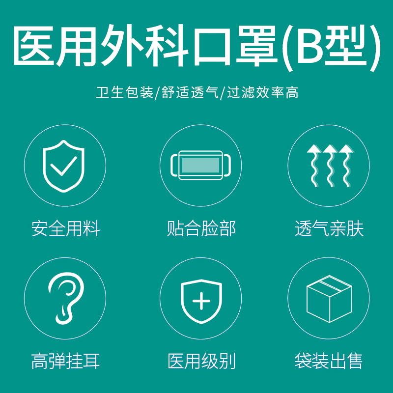 史迪克 医用外科口罩b型 防护透气轻薄三层挂耳式袋装口罩 5袋共50枚