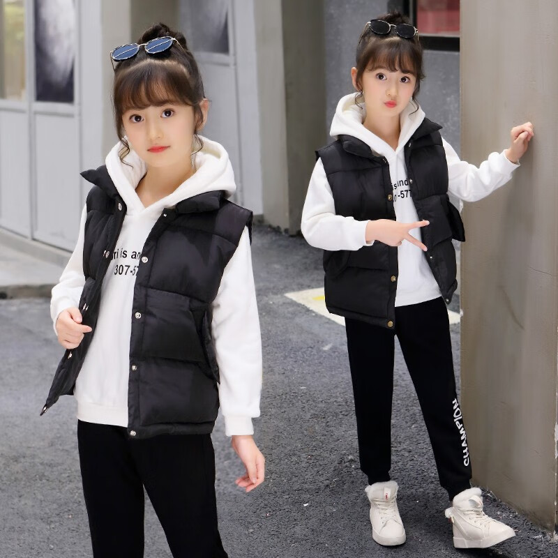 加绒加厚卫衣马甲长裤儿童女孩服装3-12岁小学生冬季衣服中大童女装