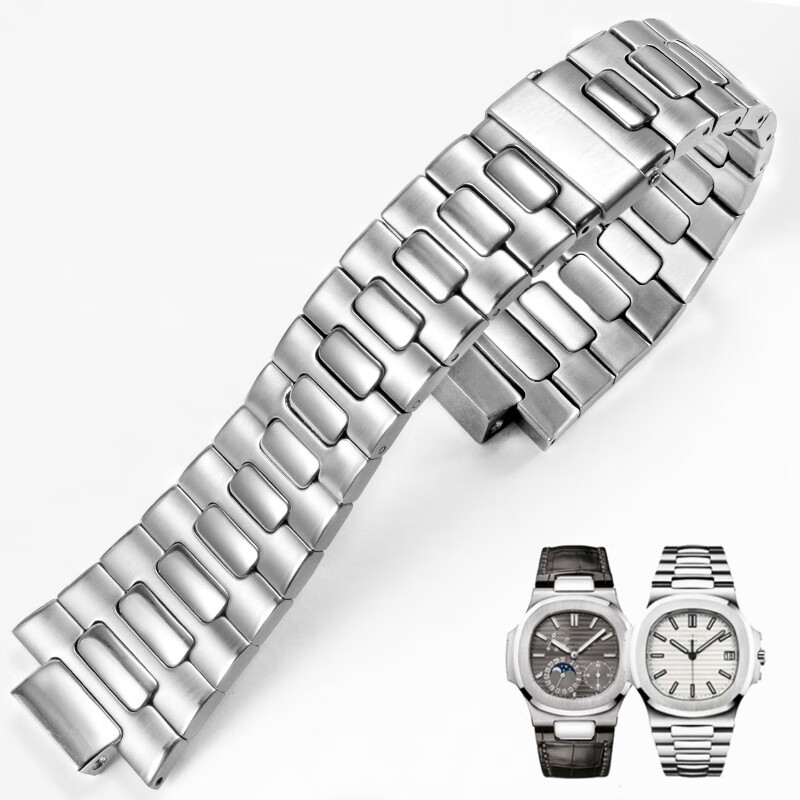 适用百达翡丽鹦鹉罗钢带5711/1a010/5712男精钢不锈钢凸口手表带 银色