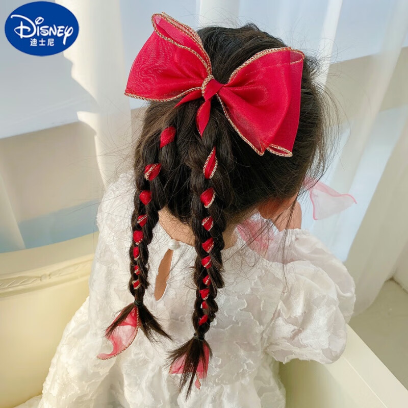 迪士尼(disney)儿童发带女绑发蝴蝶结编发发夹小女孩公主长飘带发卡