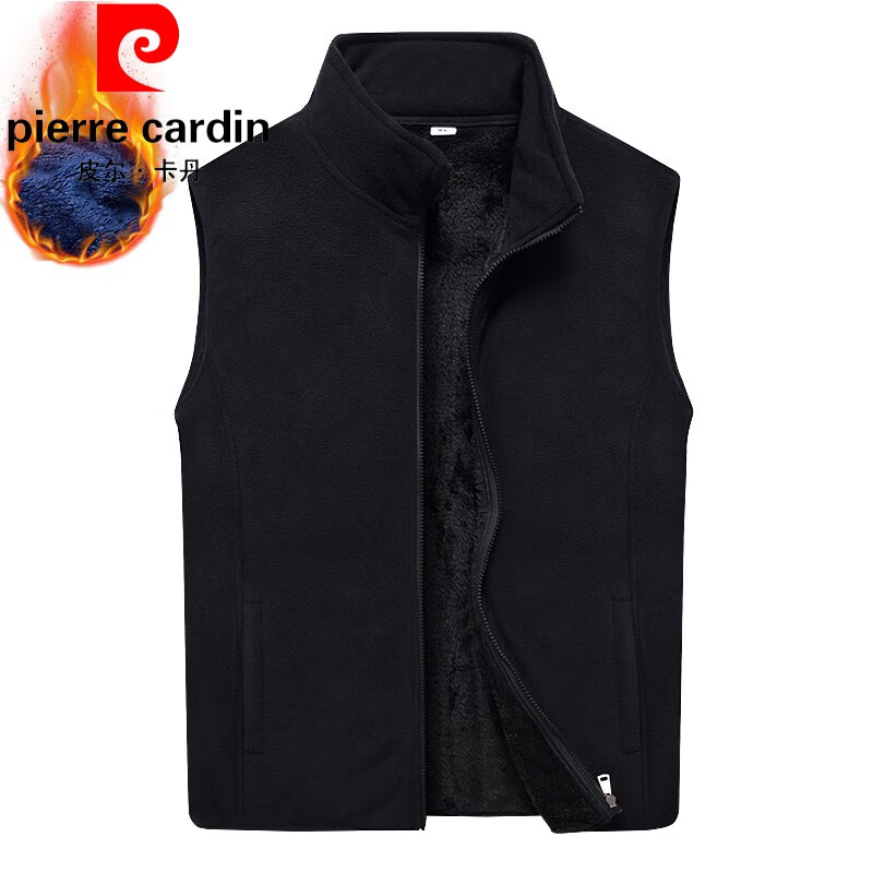 皮尔卡丹（pierre cardin）摇粒绒春秋季马甲外套新款男士立领无袖卫衣刺绣时尚运动服上衣服 BOB-879黑色 加绒 2XL 135-150斤