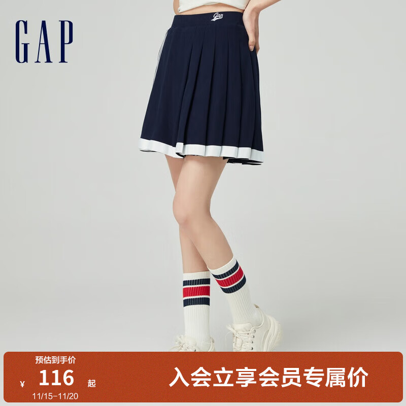 Gap女装2024春季新款运动针织不对称迷你百褶短裙活力半裙876133 海军蓝 160/62A(S)亚洲尺码