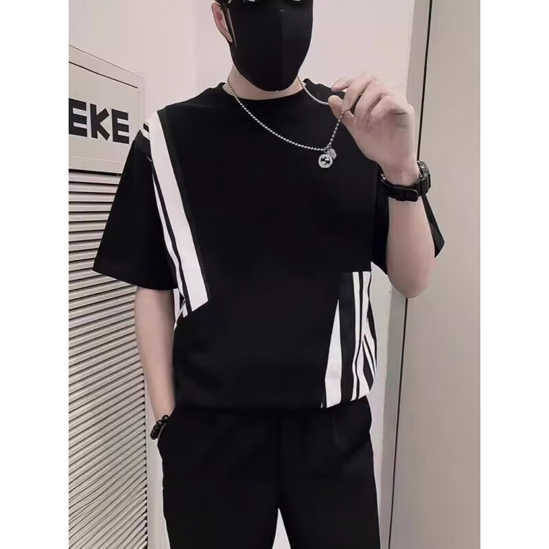 闽立发古驰潮牌撞色短袖恤男精神小伙半截袖新款男装夏季休闲体恤衫