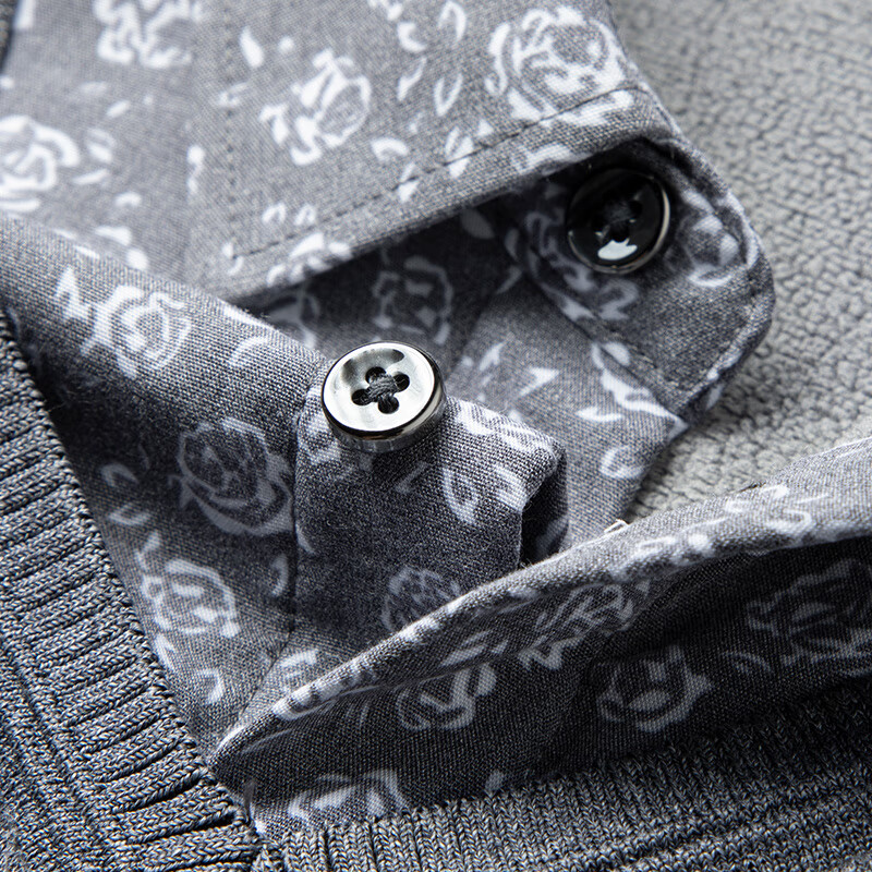 罗蒙（ROMON）含桑蚕丝加绒假两件针织衫男冬季新款加厚保暖印花打底衫毛衣男 7Z111601黑色 XL /175 （建议125-145斤）