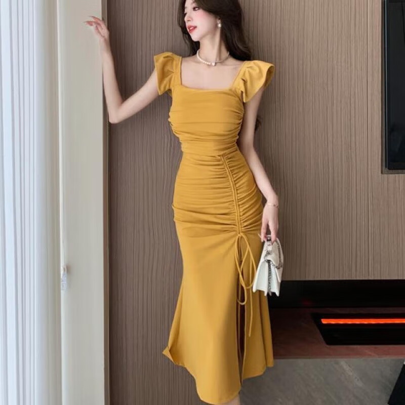 圣健郎(shengjianlang)成熟女性长裙aa字裙显身材欧洲站法式小飞飞袖