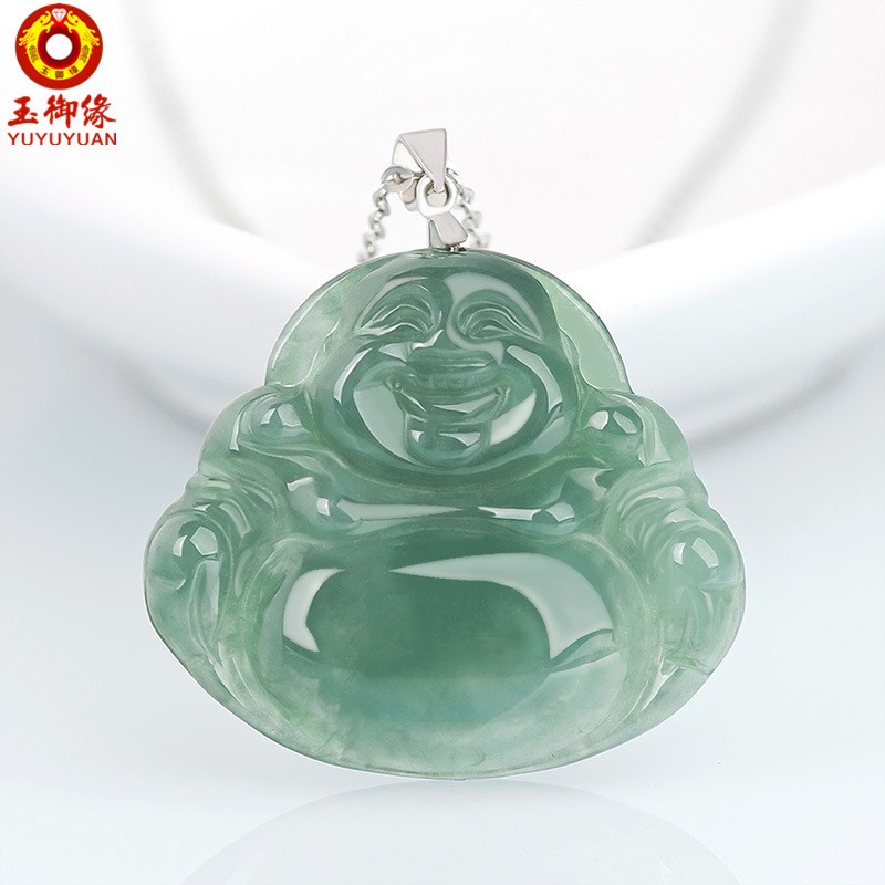 玉御缘原创【笑口常开】翡翠油青佛公弥勒佛吊坠项链冰种挂件女款锁骨链