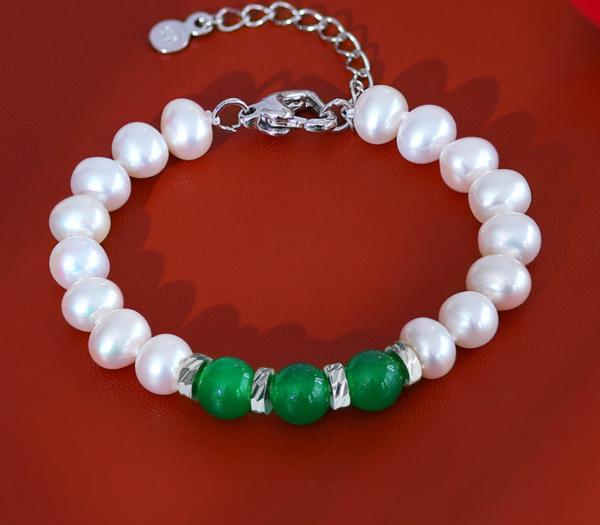 miflame8-9mm天然淡水珍珠玛瑙手链母节送妈妈礼物女气质 含扣约17cm