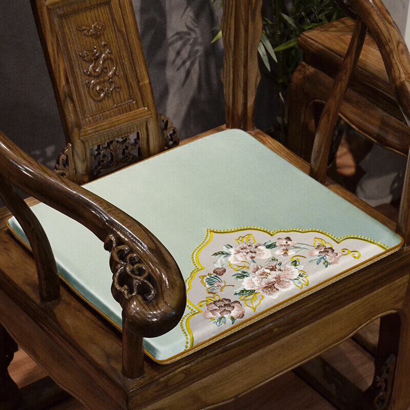 坐垫实木家具椅子垫子古典官帽椅座垫圈椅餐椅垫定制 知否薄青色椅垫