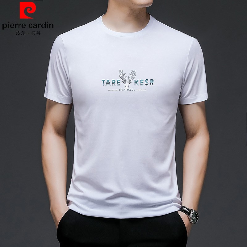 皮尔卡丹（pierre cardin）桑蚕丝短袖男士T恤夏季半袖薄款圆领大码冰 丝体恤打底衫 上青标准尺码 813 190/130码