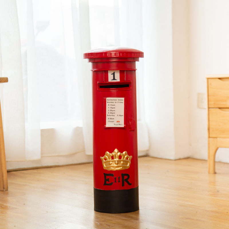 大号纸币存钱筒大人可存可取铁艺复古邮筒摆件创意 60cm红色带密码锁