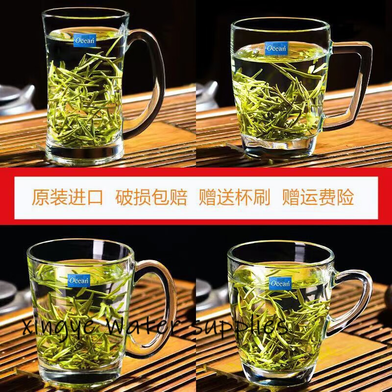 鸥欣进口玻璃茶杯耐热泡茶杯带把家用待客水杯加厚大容量茶杯喝绿茶杯 时尚把杯 315ml 6只
