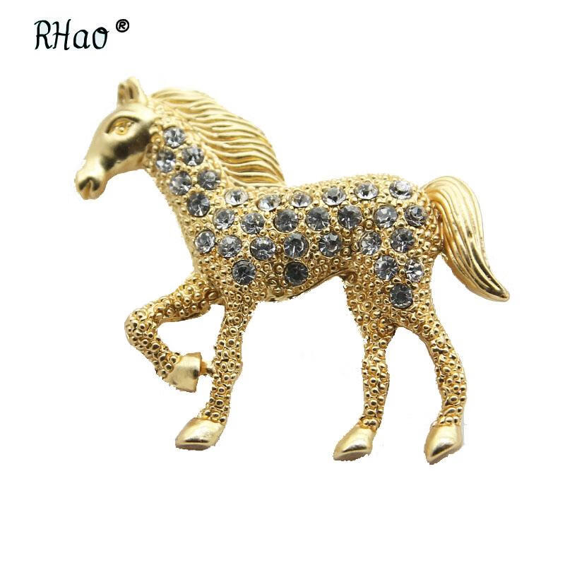 新款小马胸针送礼饰品动物别针金色银色镶钻马别针胸针男女配饰 金色
