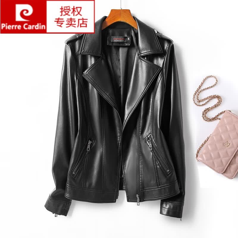 皮尔卡丹（pierre cardin）海宁真皮皮衣女短款修身大版韩版2023春秋新款绵羊皮夹克黑色外套 黑色 4XL属于什么档次？