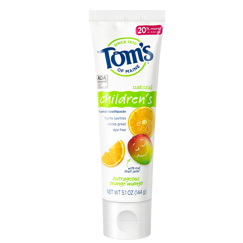 汤姆小屋Toms含氟芒橙味 2岁以上儿童宝宝进口牙膏防蛀固齿温和不辣口144g