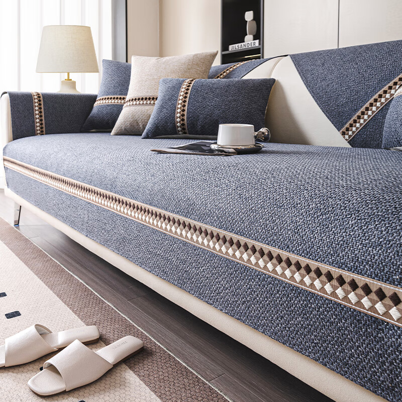 百熙尼仿棉麻沙發(fā)墊四季通用2024新款防滑坐墊子輕奢感沙發(fā)套罩蓋布定制 秉文-寶藍色 70cm*70cm (可用作扶手和靠背)