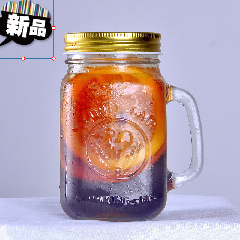 复古公鸡杯带盖梅森杯便携大容量冷饮果汁杯带盖带吸管饮料玻璃杯