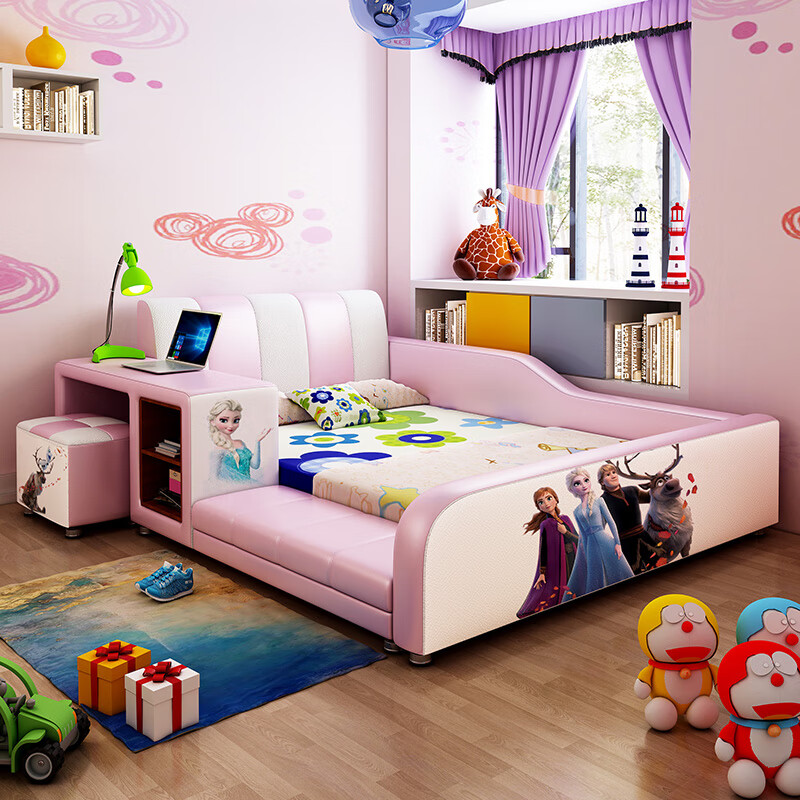 花漫屋  儿童床男孩卡通冰雪奇缘床榻榻米床小孩童趣乐园带书桌护栏