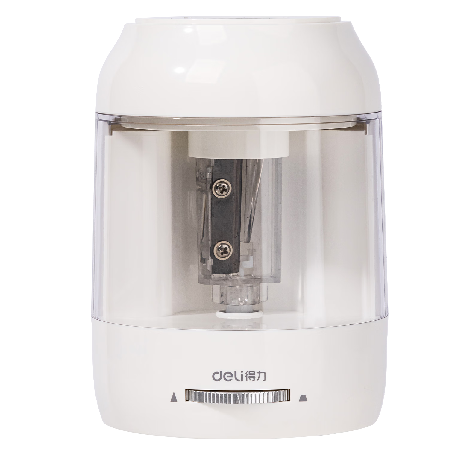 得力（deli）大口径电动卷笔刀 可调节转笔刀5档调节双电源加粗杆大三角洞洞铅笔削笔器削笔刀开学生日礼物白