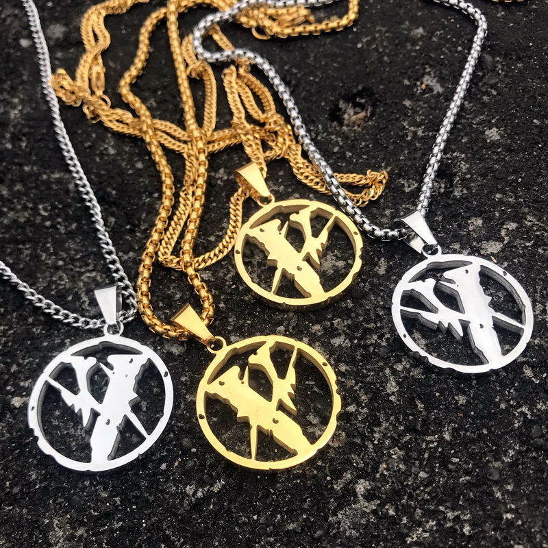 潮牌vlone藤原浩闪电联名项链男女嘻哈朋克钛钢吊坠 学生时尚饰品
