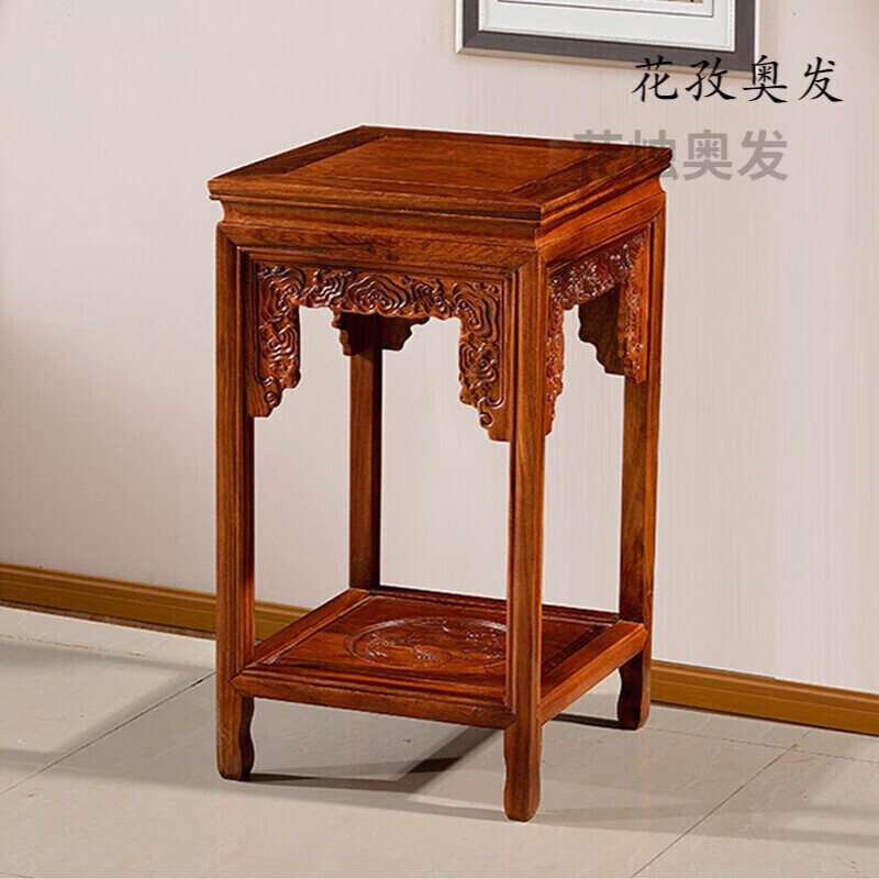 新中式实木花架非洲黄梨木花几客厅阳台庭院古董盆景架 60厘米高