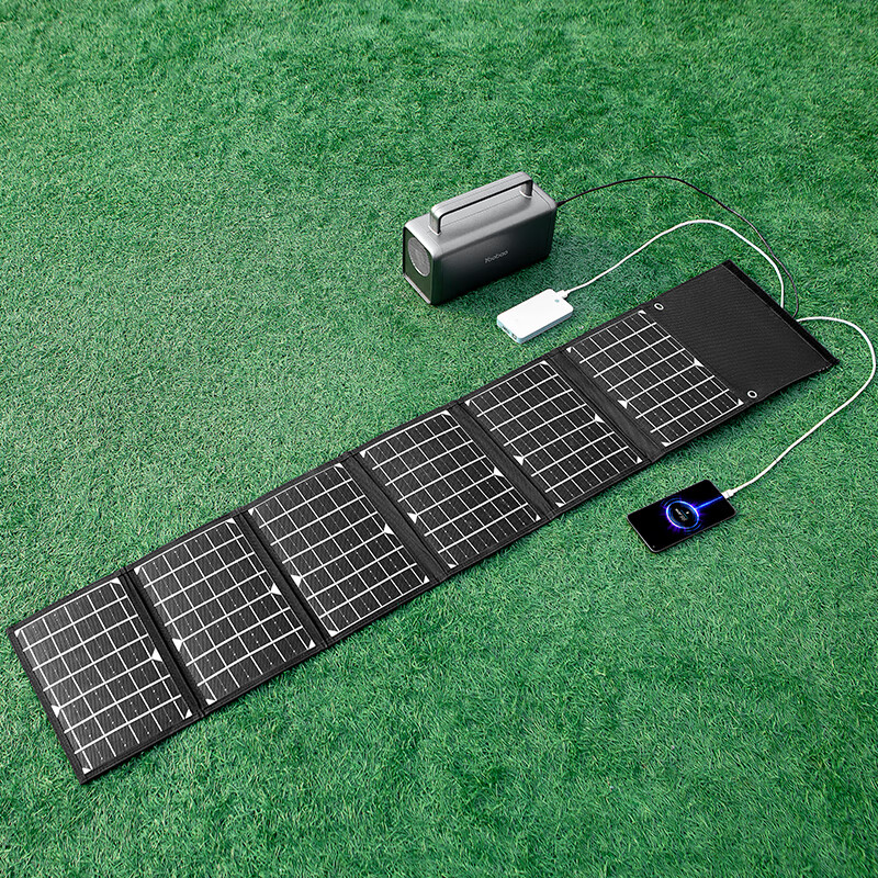 惠尔成太阳能充电板QC3.0快充50W户外充电器单晶硅光伏发电板便携 黑色材料（ETFE）50W