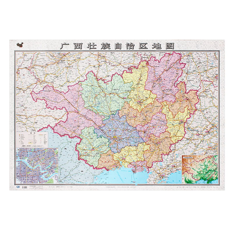 2022年 广西壮族自治区地图挂图 1.1x0.8米 高清覆膜防水 加厚版 政区交通地形家用办公室挂图 不带挂杆