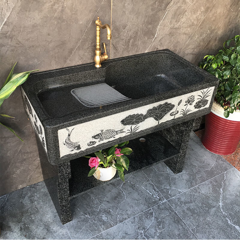 双幼户外整石一体洗衣槽带搓衣板庭院复古石头洗手台阳台大理石洗衣池