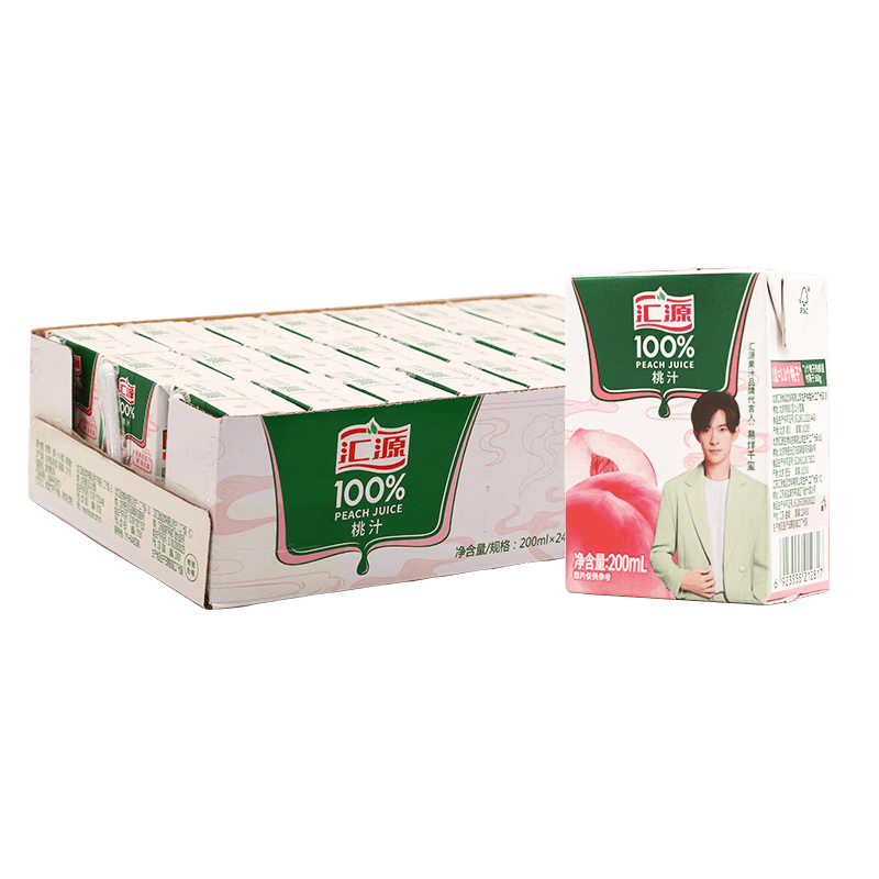 汇源汇源 100%桃汁 浓纯果汁饮料 200ml*24盒整箱 休闲饮品